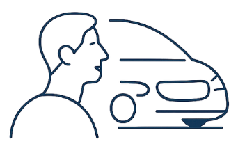 Wir melden uns & bewerten – Person mit Auto